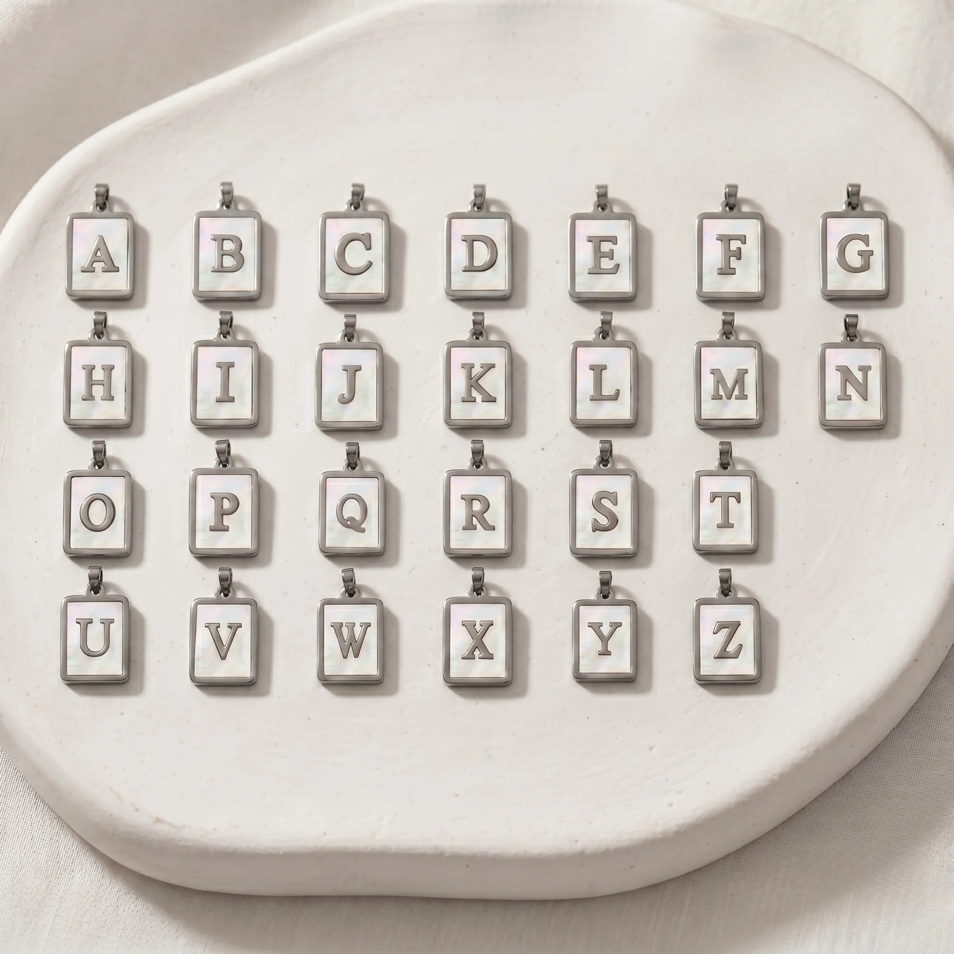 mxw jewellery shell initial letters silver