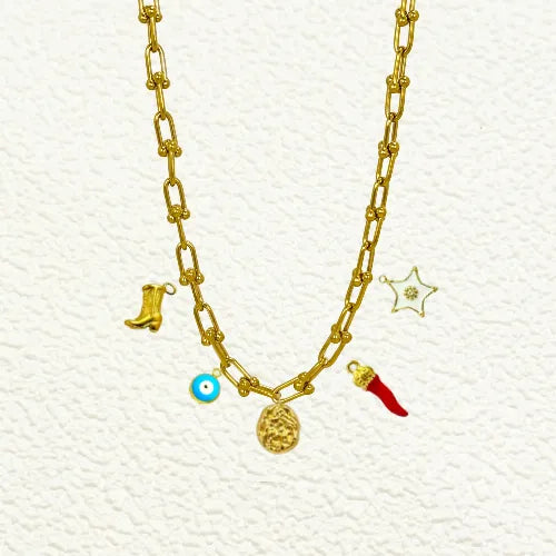 Custom Thick Linked Chain Charm Necklace