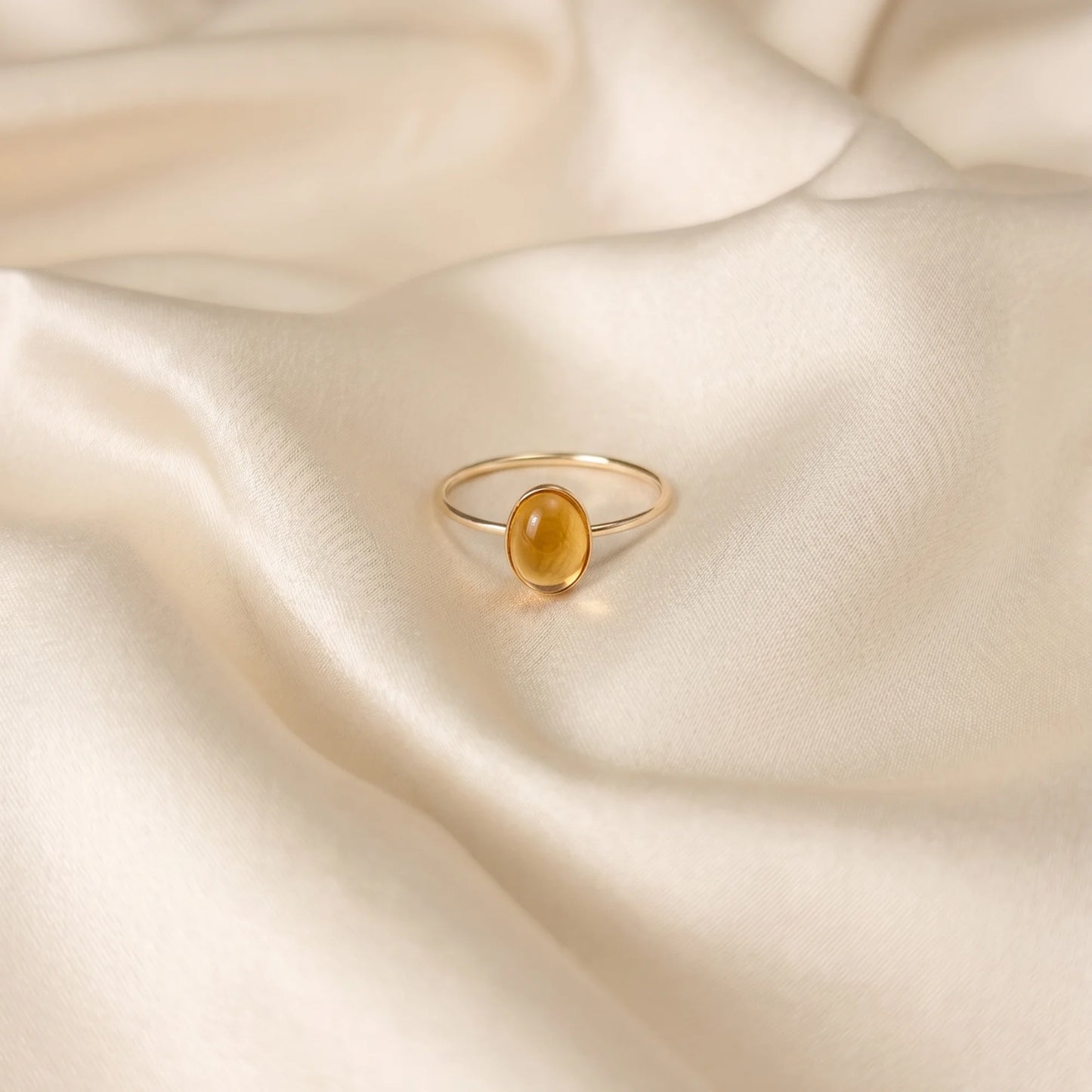MXW natural oval citrine November birthstone stacking ring in 14K gold-filled metal