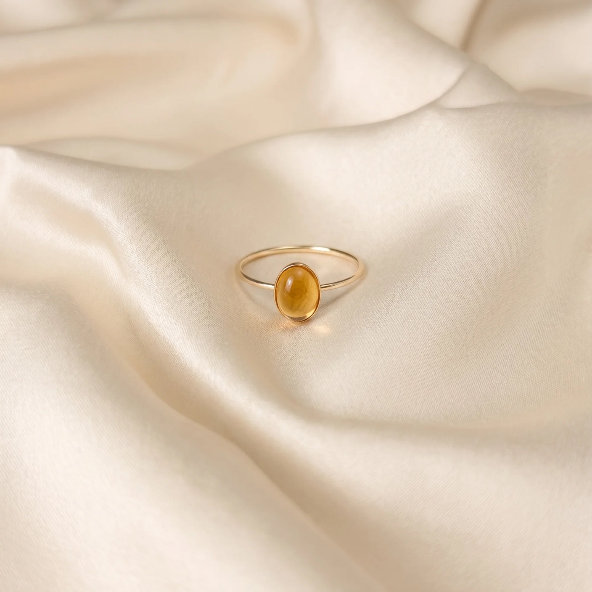 MXW natural oval citrine November birthstone stacking ring in 14K gold-filled metal