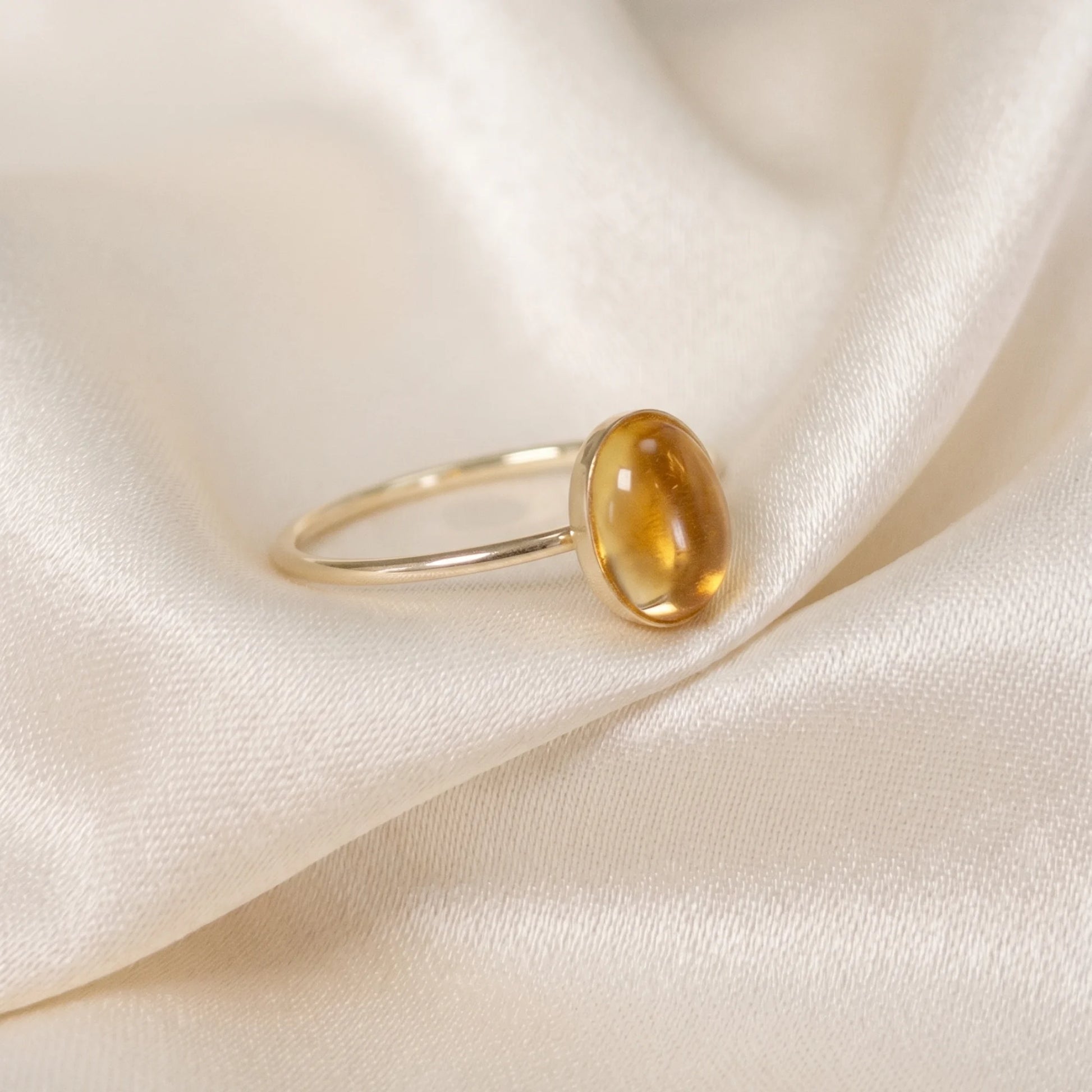 MXW natural oval citrine November birthstone stacking ring in 14K gold-filled metal