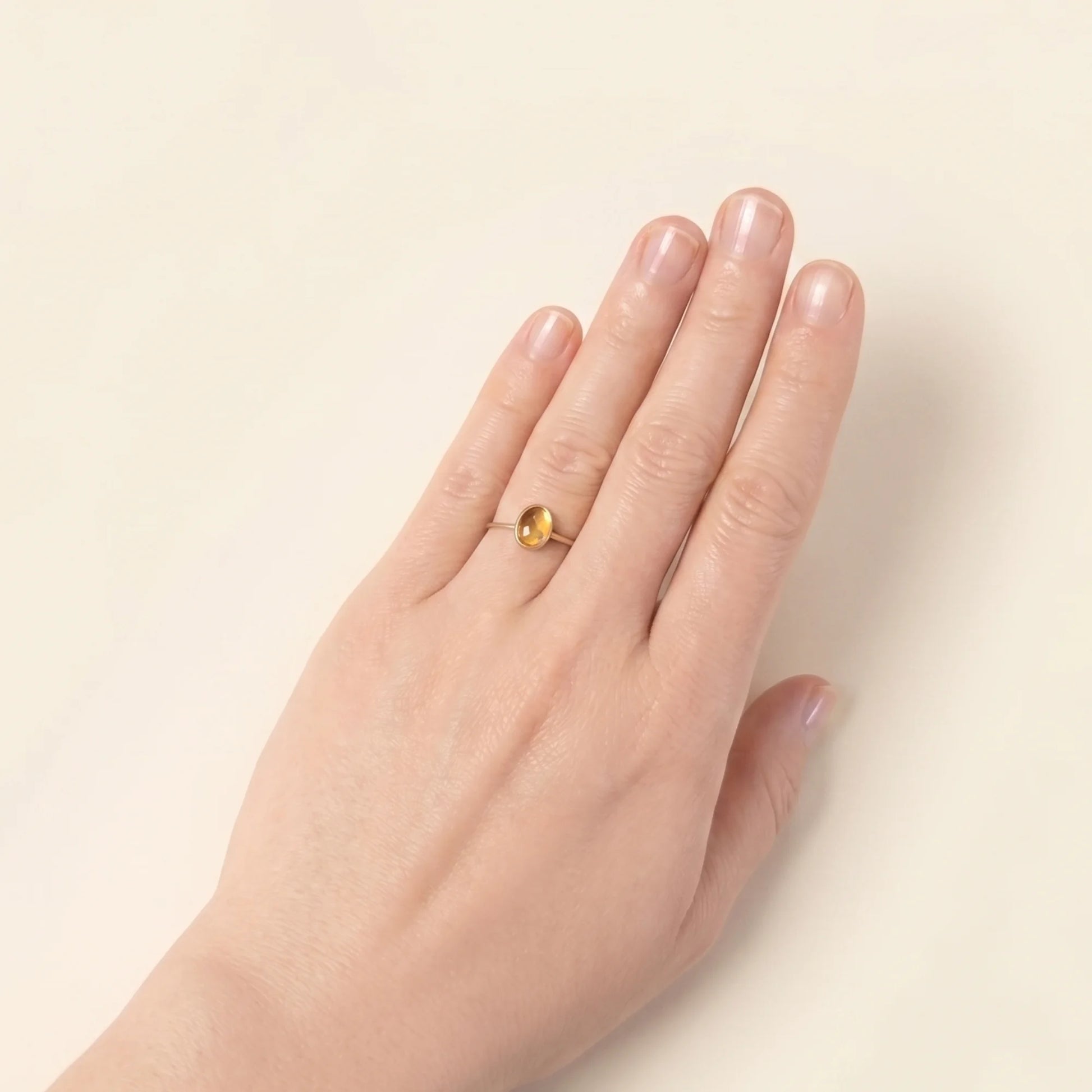 MXW natural oval citrine November birthstone stacking ring in 14K gold-filled metal