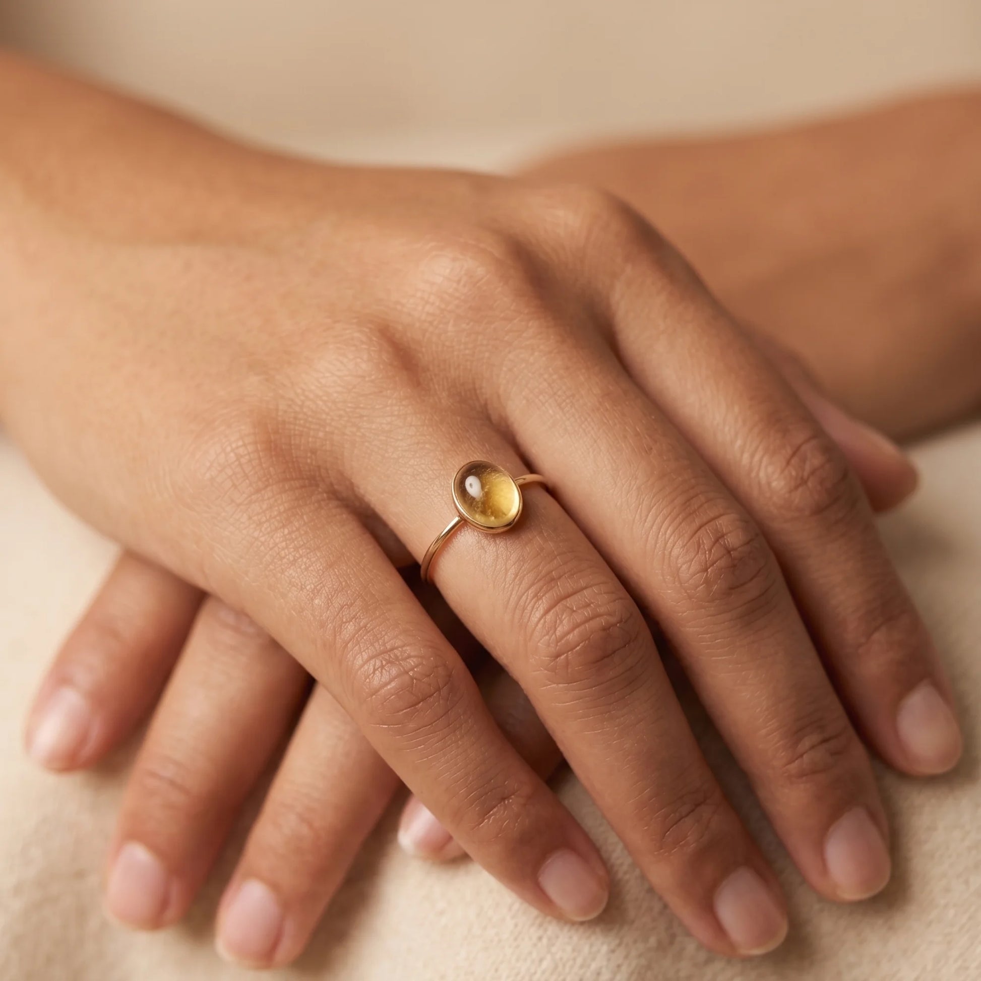 MXW natural oval citrine November birthstone stacking ring in 14K gold-filled metal