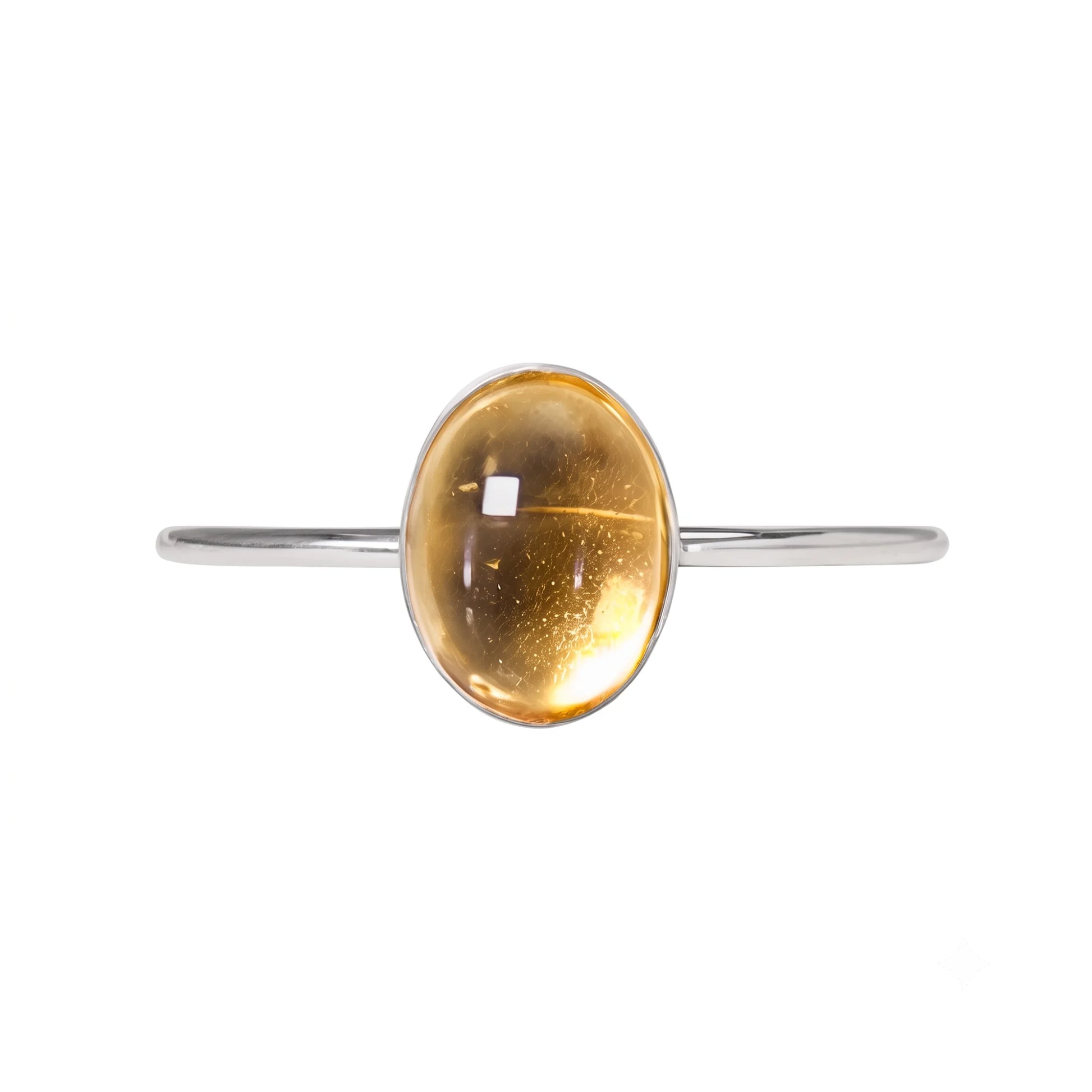 MXW natural oval citrine November birthstone stacking ring in 925 sterling silver metal
