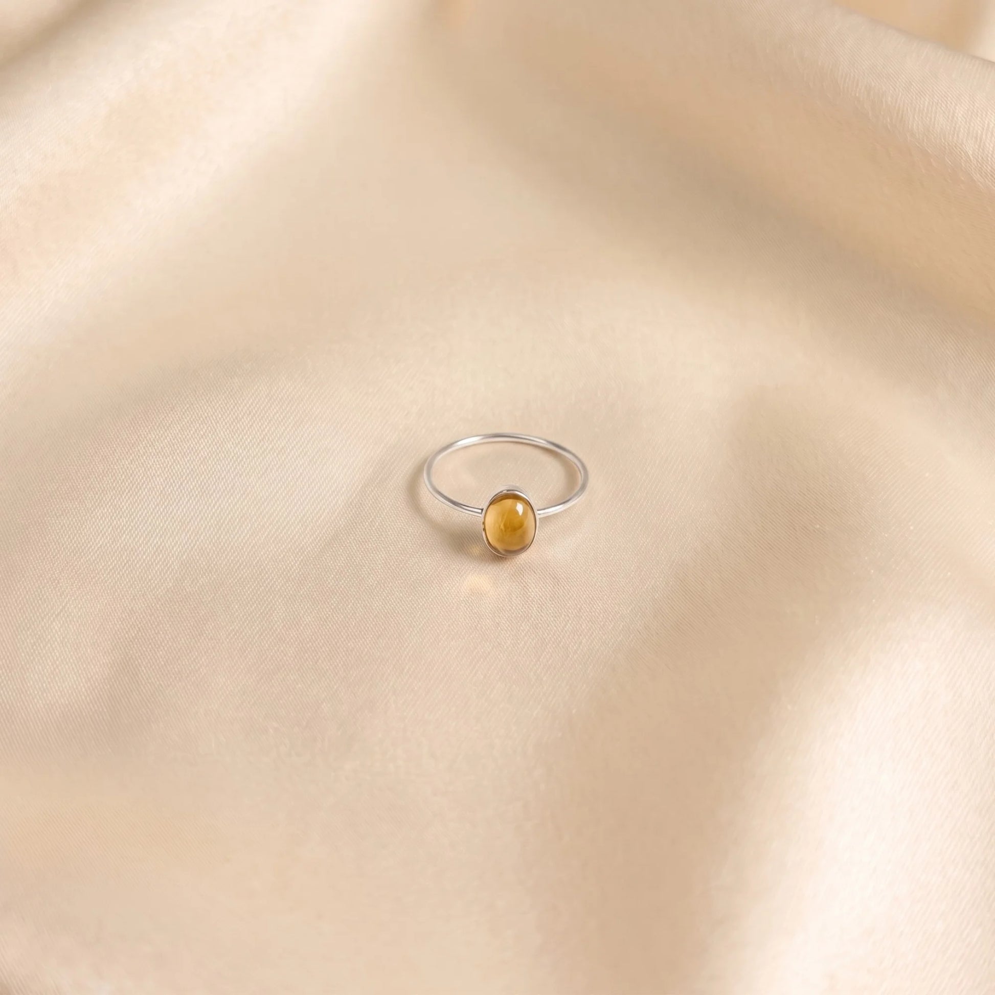 MXW natural oval citrine November birthstone stacking ring in 925 sterling silver metal