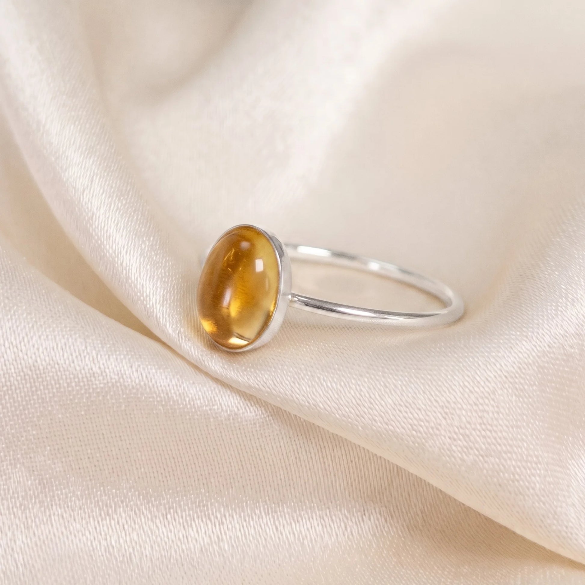 MXW natural oval citrine November birthstone stacking ring in 925 sterling silver metal