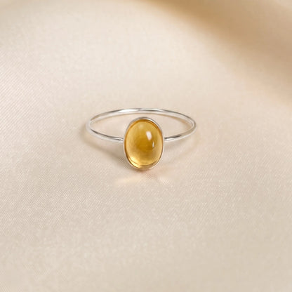 MXW natural oval citrine November birthstone stacking ring in 925 sterling silver metal