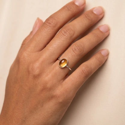 MXW natural oval citrine November birthstone stacking ring in 925 sterling silver metal