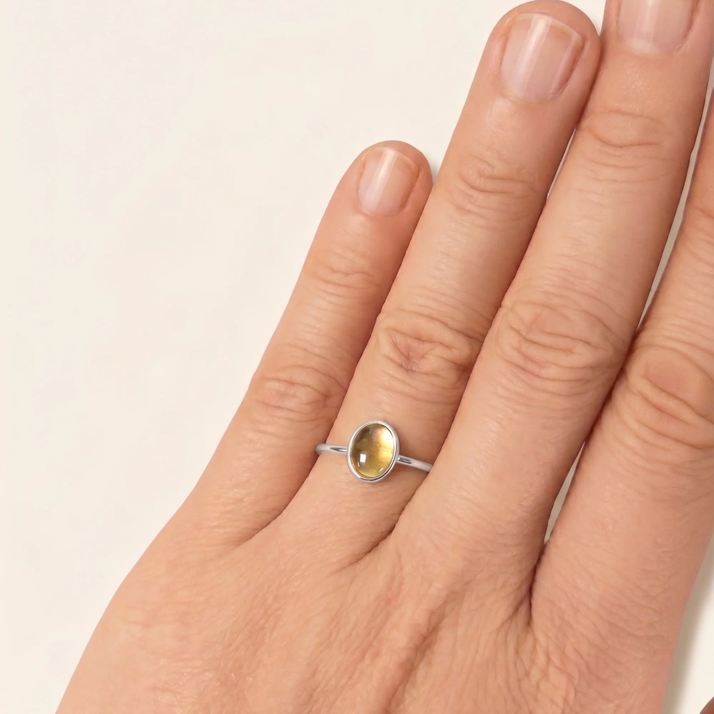 MXW natural oval citrine November birthstone stacking ring in 925 sterling silver metal