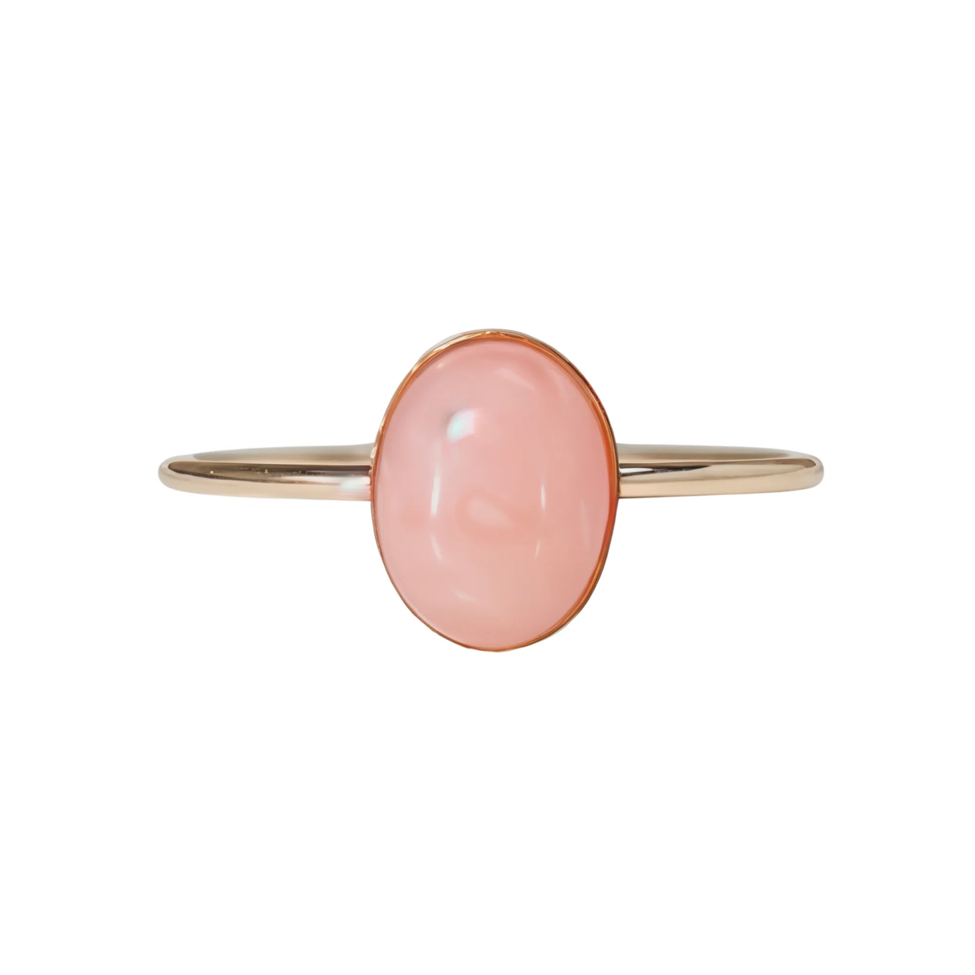 MXW natural oval pink opal October birthstone stacking ring in 14K gold-filled metal