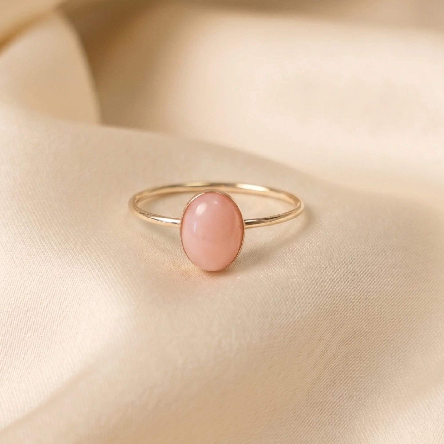 MXW natural oval pink opal October birthstone stacking ring in 14K gold-filled metal