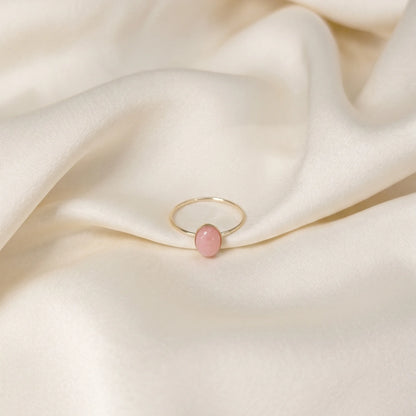 MXW natural oval pink opal October birthstone stacking ring in 14K gold-filled metal