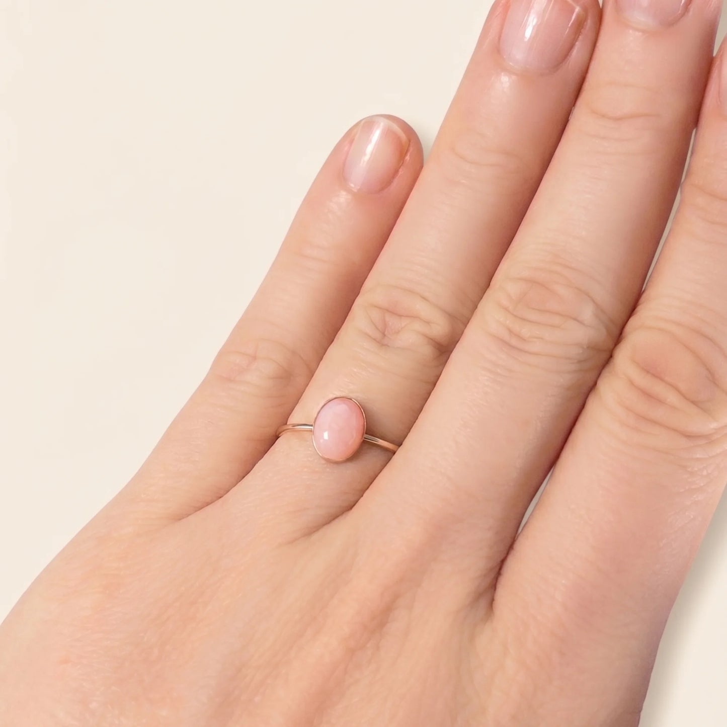 MXW natural oval pink opal October birthstone stacking ring in 14K gold-filled metal