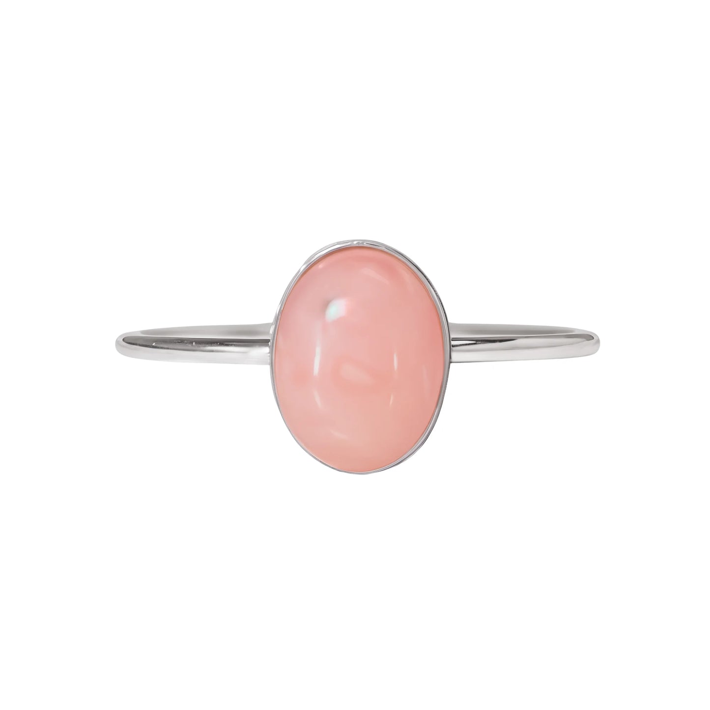 MXW natural oval pink opal October birthstone stacking ring in 925 sterling silver metal