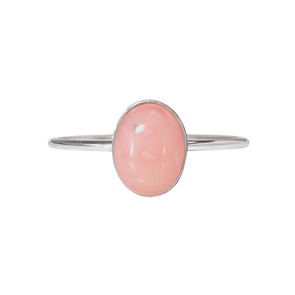 MXW natural oval pink opal October birthstone stacking ring in 925 sterling silver metal