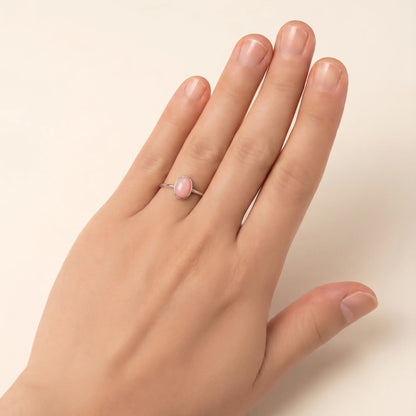 MXW natural oval pink opal October birthstone stacking ring in 925 sterling silver metal