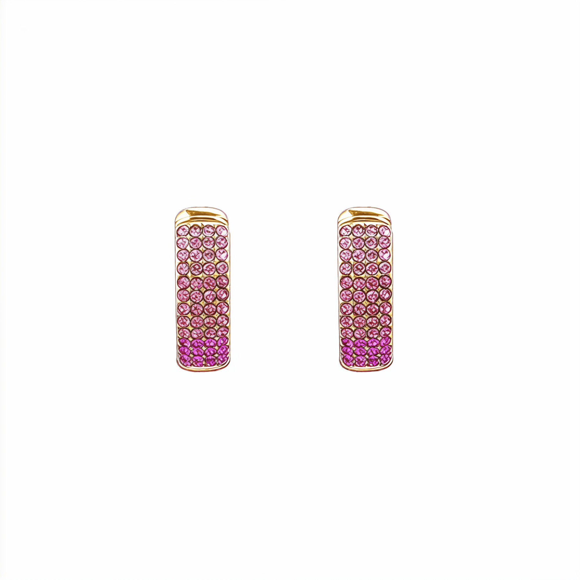 Ombre pink pavé gold huggie earrings with gradient crystals