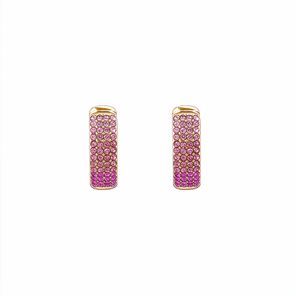Ombre pink pavé gold huggie earrings with gradient crystals