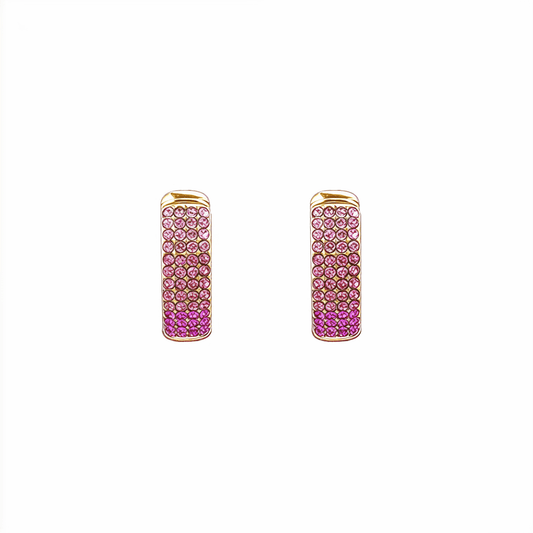 Ombre pink pavé gold huggie earrings with gradient crystals
