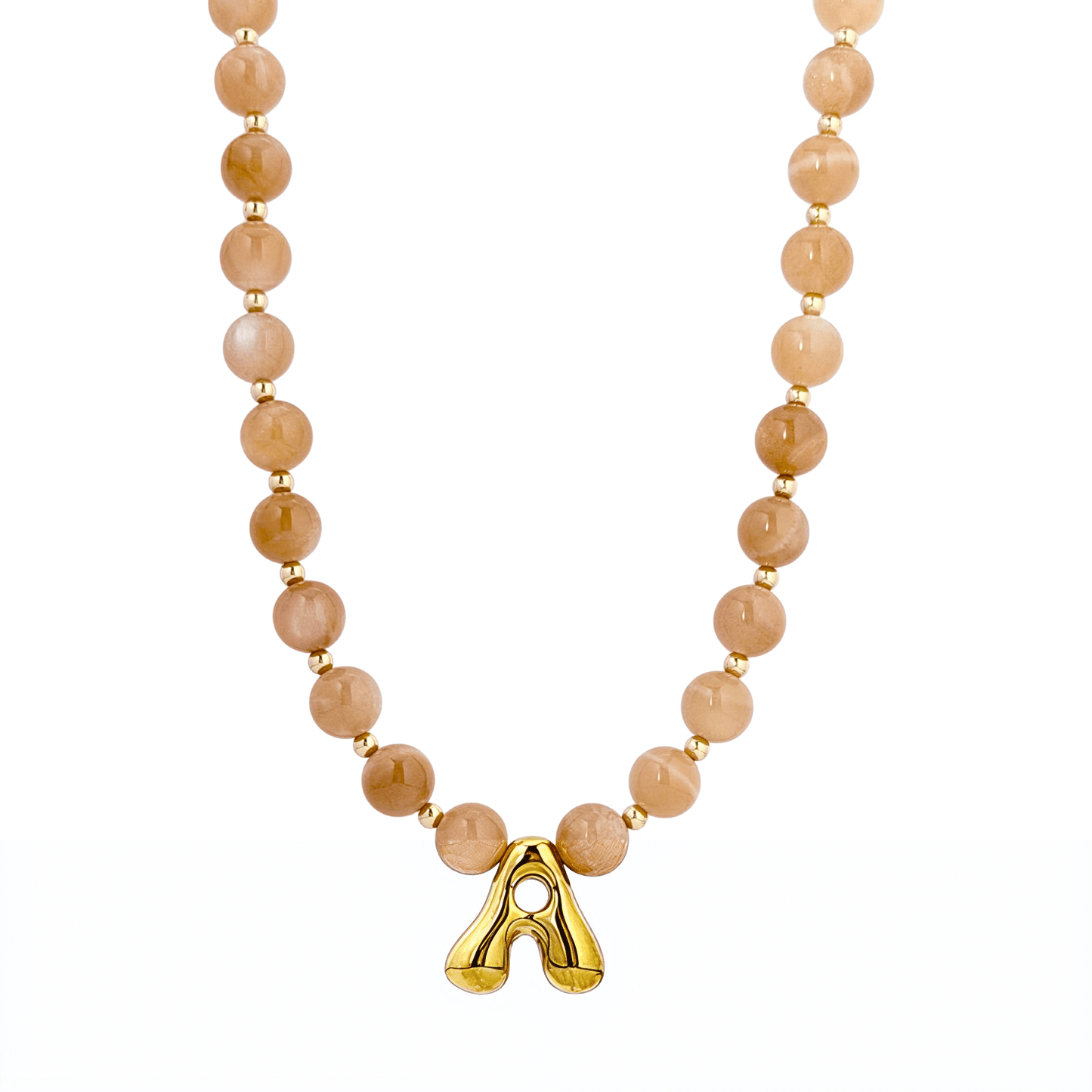 Orange Moonstone Gold Bubble Initial Necklace – MXW Jewellery