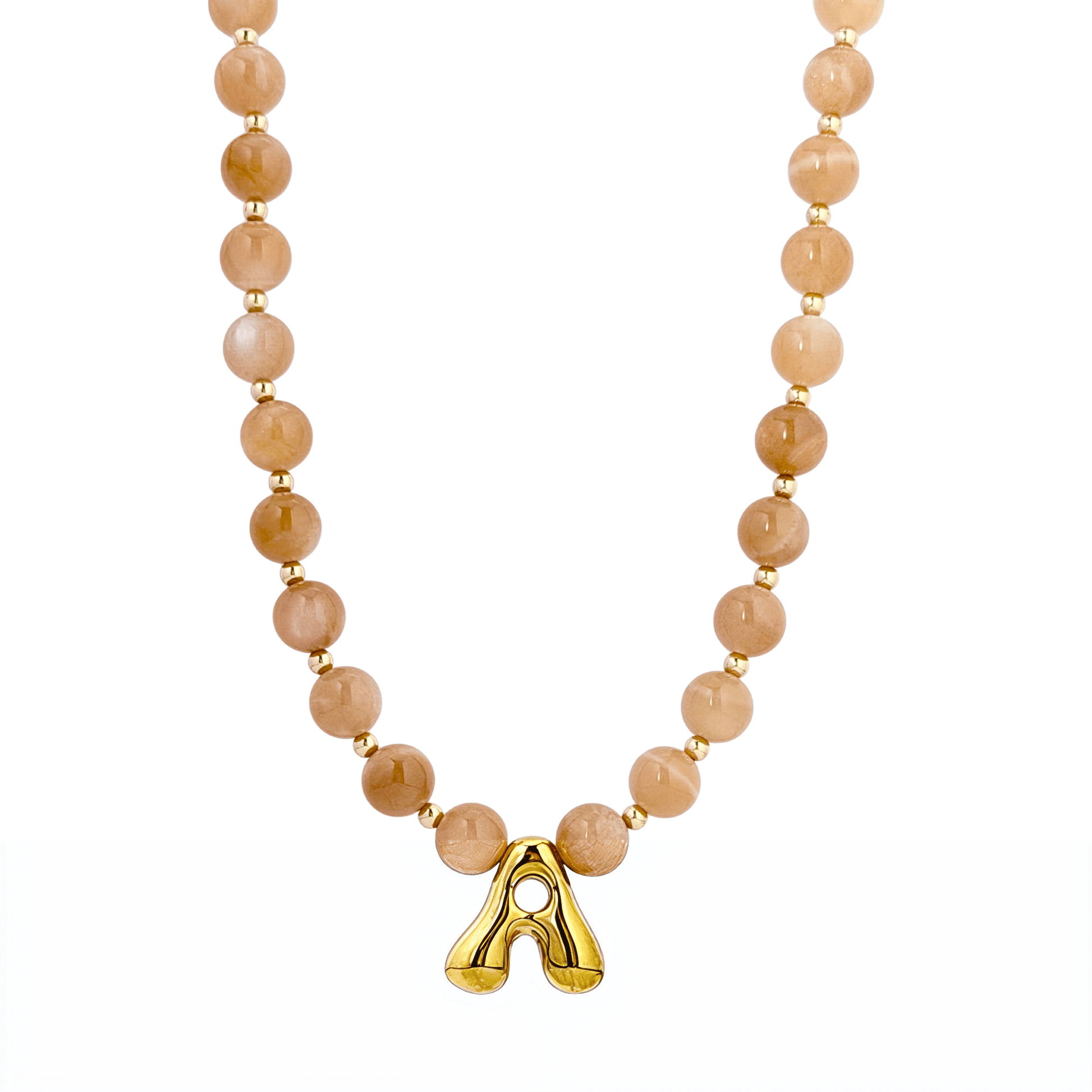 Orange Moonstone Gold Bubble Initial Necklace – MXW Jewellery