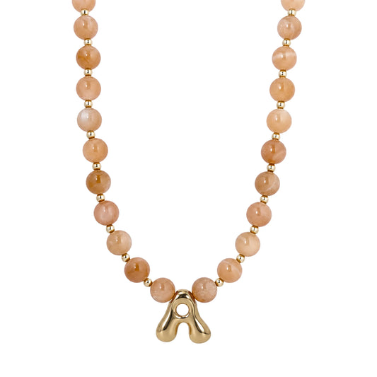 Orange Moonstone Gold Bubble Initial Necklace – MXW Jewellery