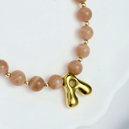 Orange Moonstone Gold Bubble Initial Necklace – MXW Jewellery