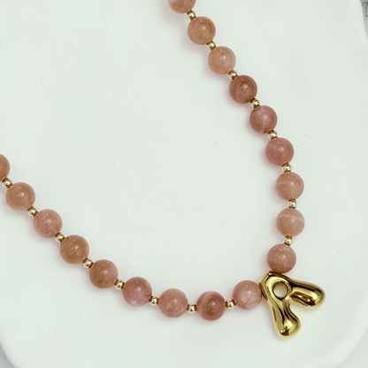 Orange Moonstone Gold Bubble Initial Necklace – MXW Jewellery