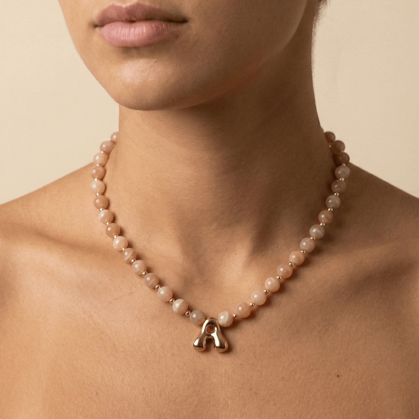 Orange Moonstone Gold Bubble Initial Necklace – MXW Jewellery