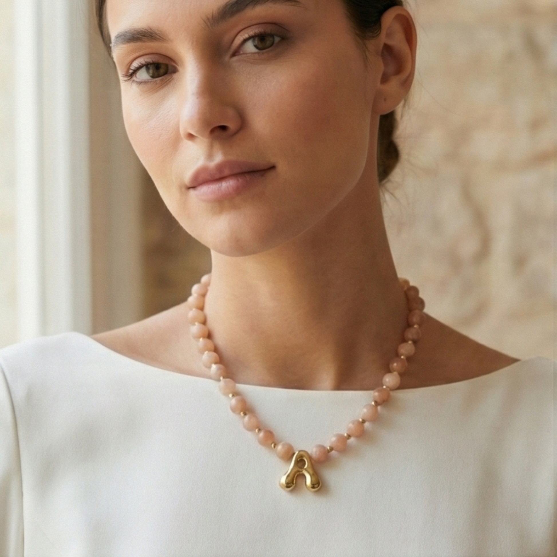 Orange Moonstone Gold Bubble Initial Necklace – MXW Jewellery