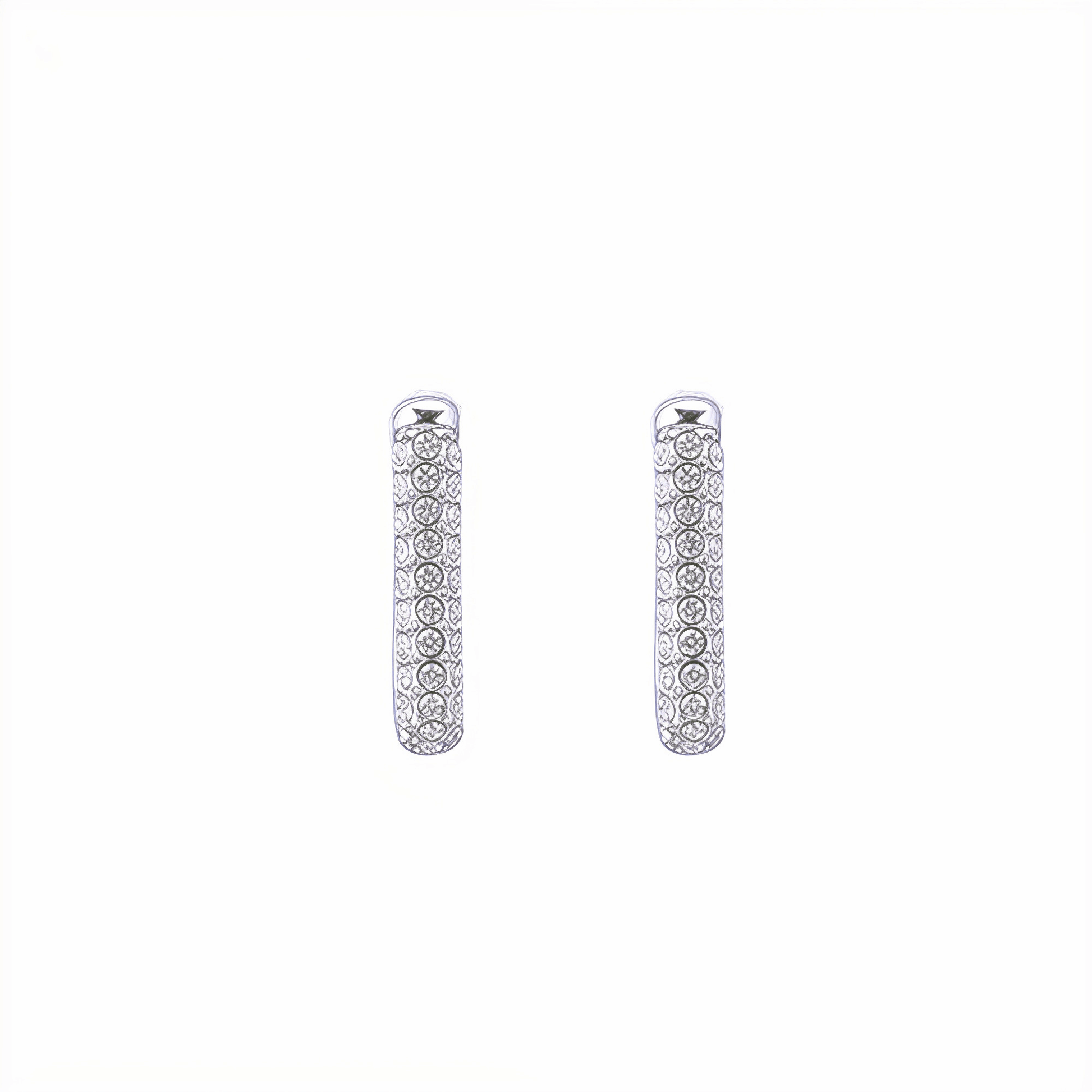 Pavé rectangular silver huggie earrings with crystal detailing.
