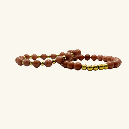 peach jade stretch bracelet set with gold accents – natural gemstone jewellery