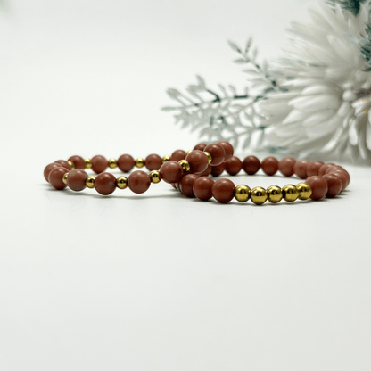 peach jade stretch bracelet set with gold accents – natural gemstone jewellery