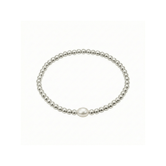 Pearl sterling silver bead bracelet with baroque pearl – handmade in AU – MXW Jewellery