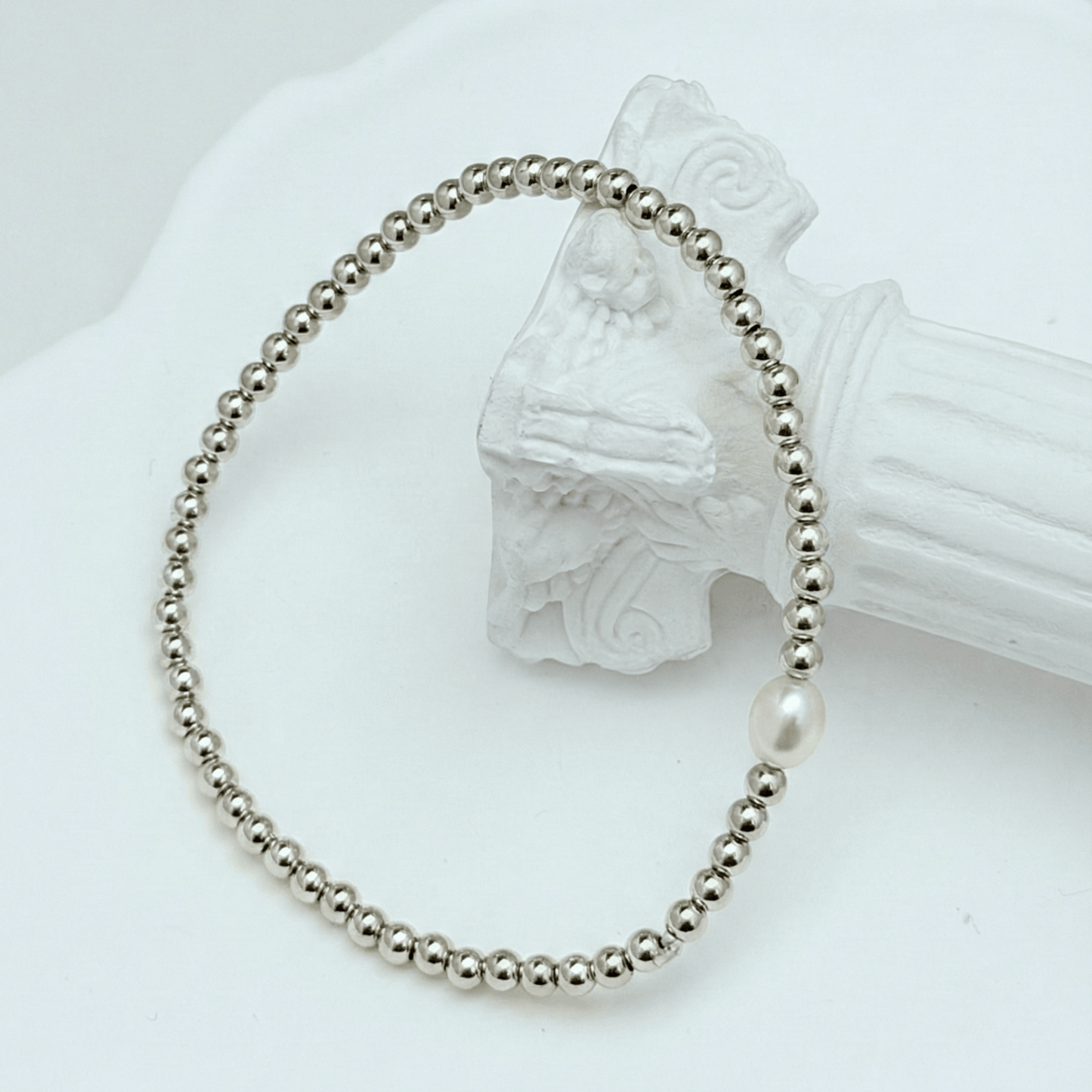 Pearl sterling silver bead bracelet with freshwater pearl – handmade in AU – MXW Jewellery