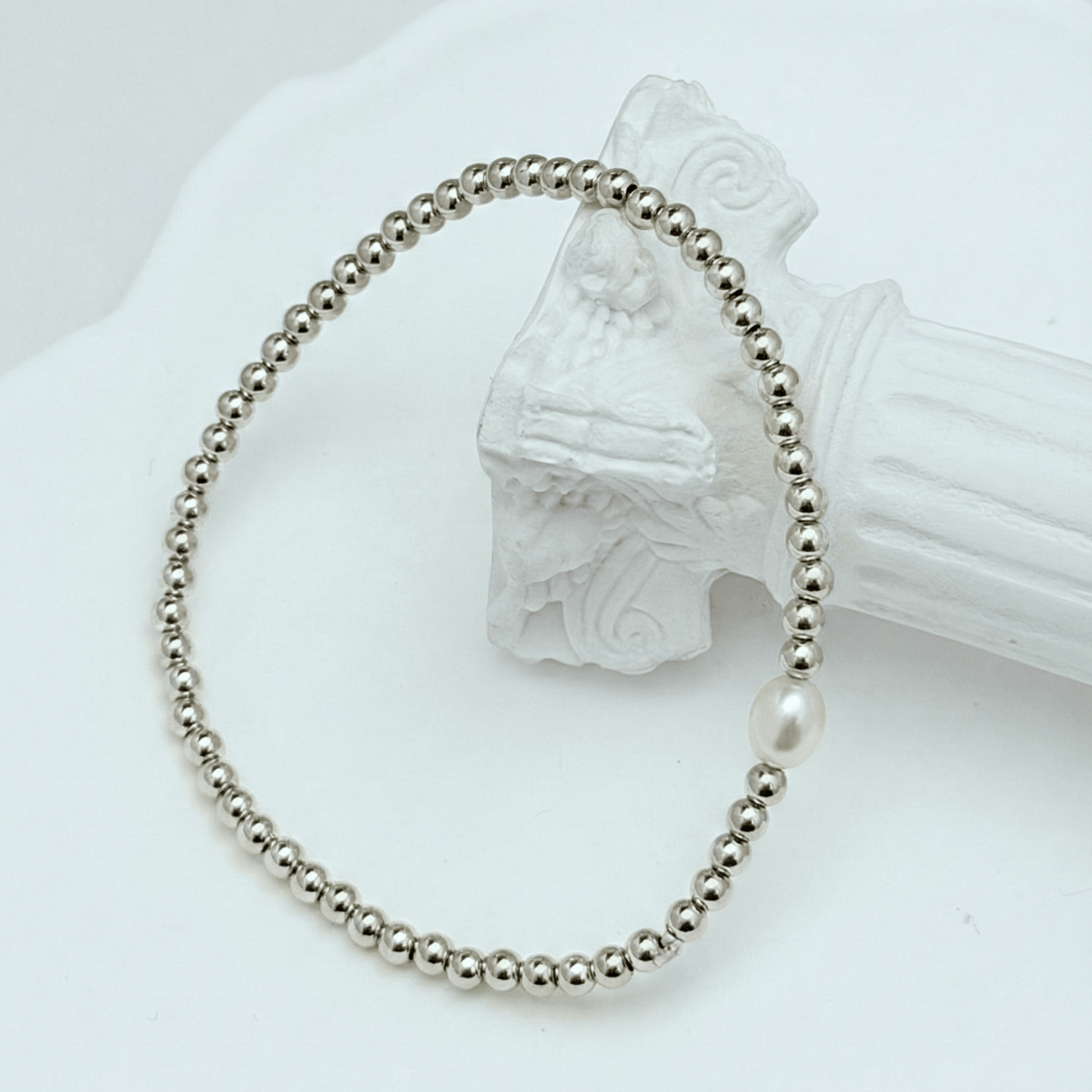 Pearl sterling silver bead bracelet with freshwater pearl – handmade in AU – MXW Jewellery