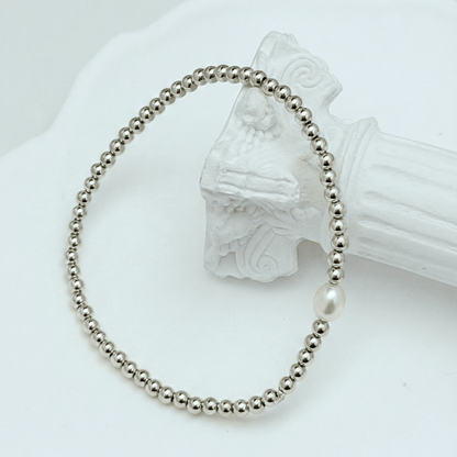 Pearl sterling silver bead bracelet with freshwater pearl – handmade in AU – MXW Jewellery