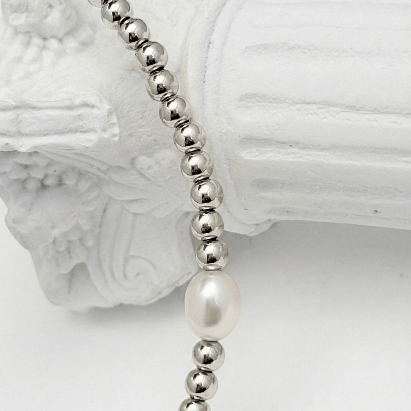 Pearl sterling silver bead bracelet with freshwater pearl – handmade in AU – MXW Jewellery