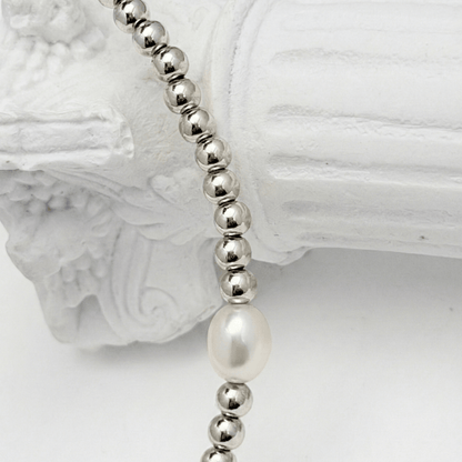 Pearl sterling silver bead bracelet with freshwater pearl – handmade in AU – MXW Jewellery