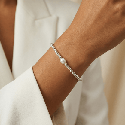 Pearl sterling silver bead bracelet with baroque pearl – handmade in AU – MXW Jewellery