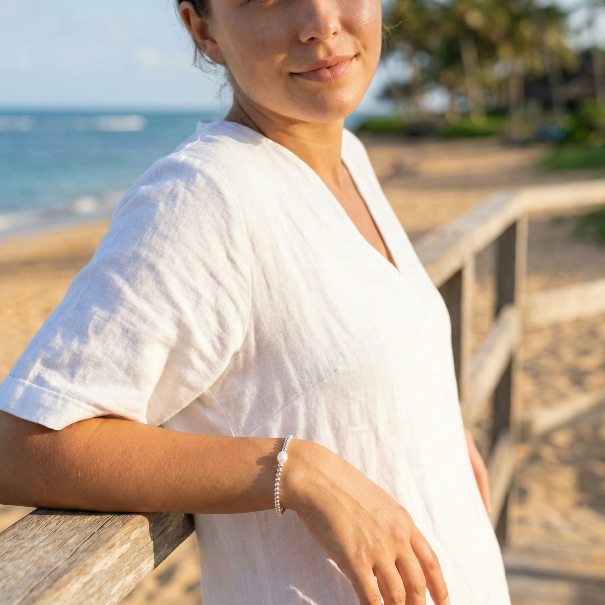 Pearl sterling silver bead bracelet with freshwater pearl – handmade in AU – MXW Jewellery