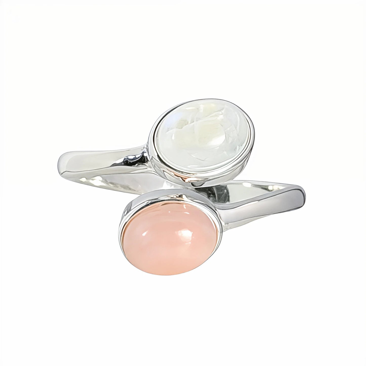 Personalised two-birthstone ring with natural oval gemstones in polished 925 sterling silver
