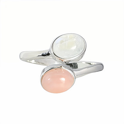 Personalised two-birthstone ring with natural oval gemstones in polished 925 sterling silver