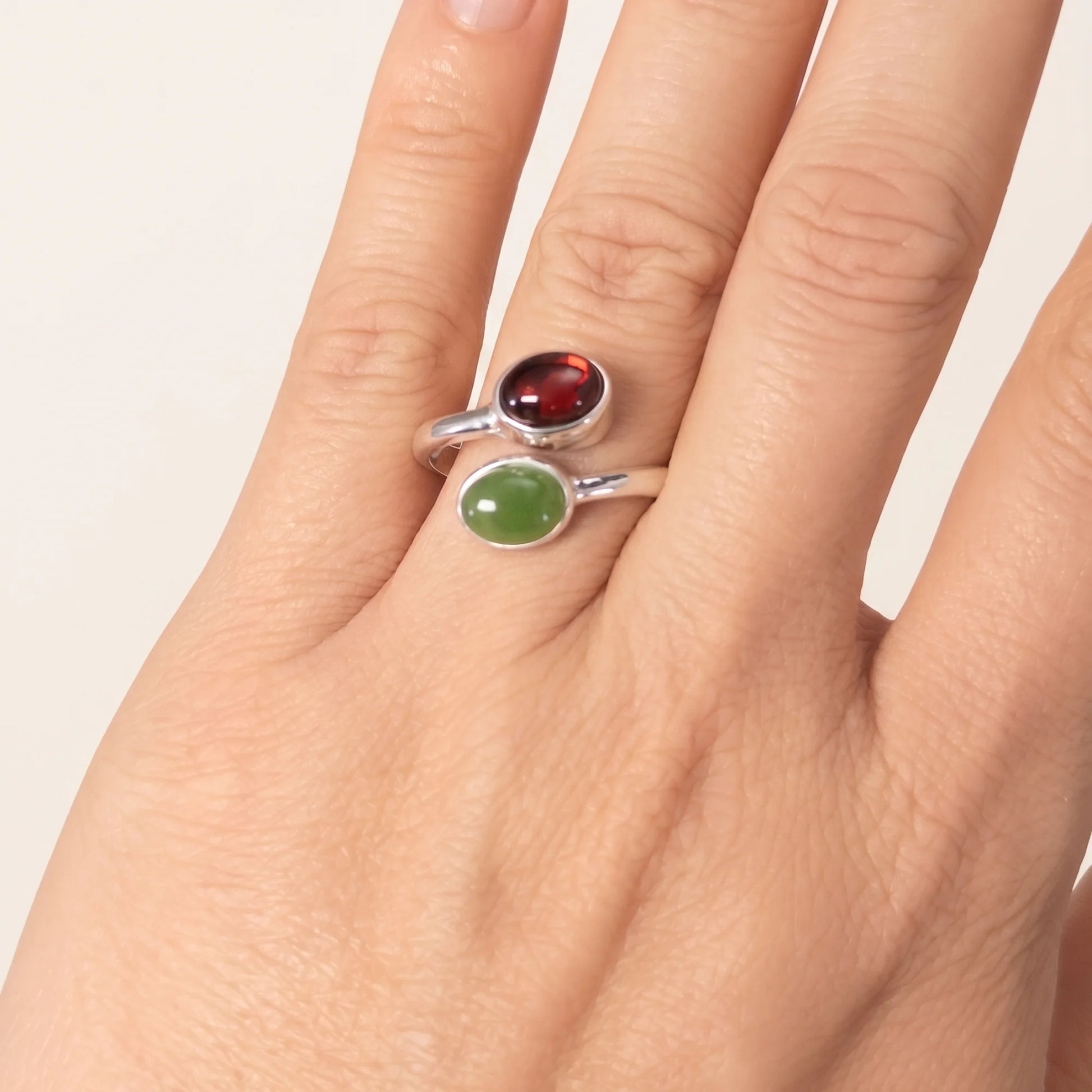 Personalised two-birthstone ring with natural oval gemstones in polished 925 sterling silver