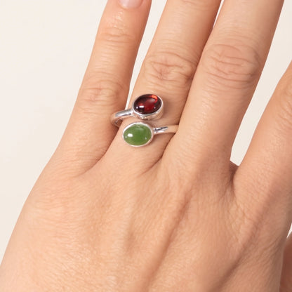 Personalised two-birthstone ring with natural oval gemstones in polished 925 sterling silver