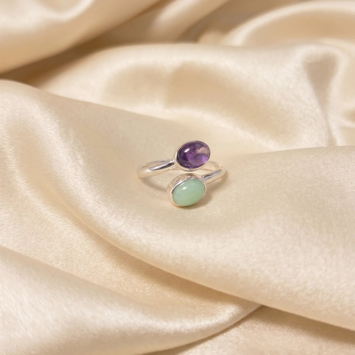 Personalised two-birthstone ring with natural oval gemstones in polished 925 sterling silver
