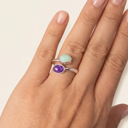 Personalised two-birthstone ring with natural oval gemstones in polished 925 sterling silver