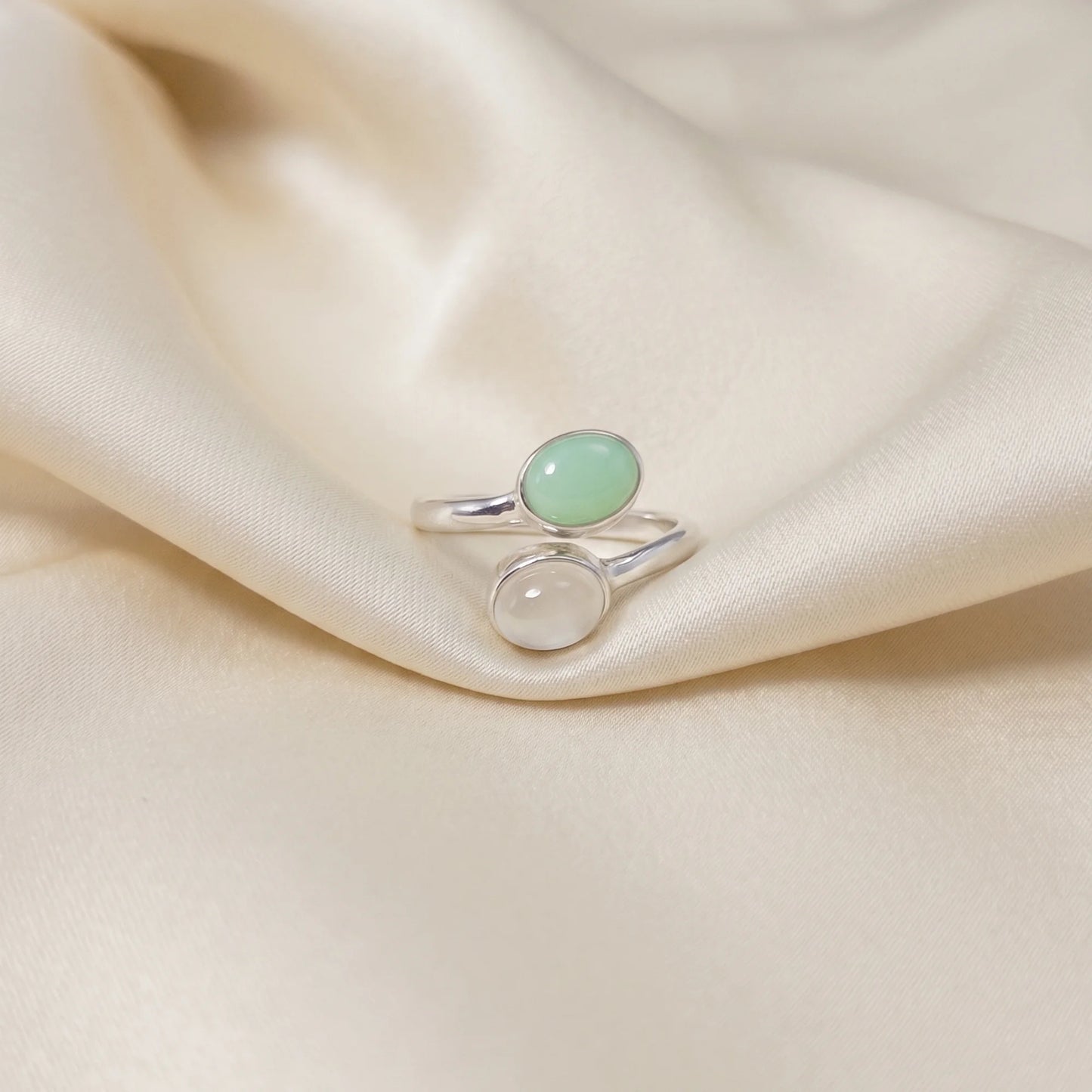 Personalised two-birthstone ring with natural oval gemstones in polished 925 sterling silver