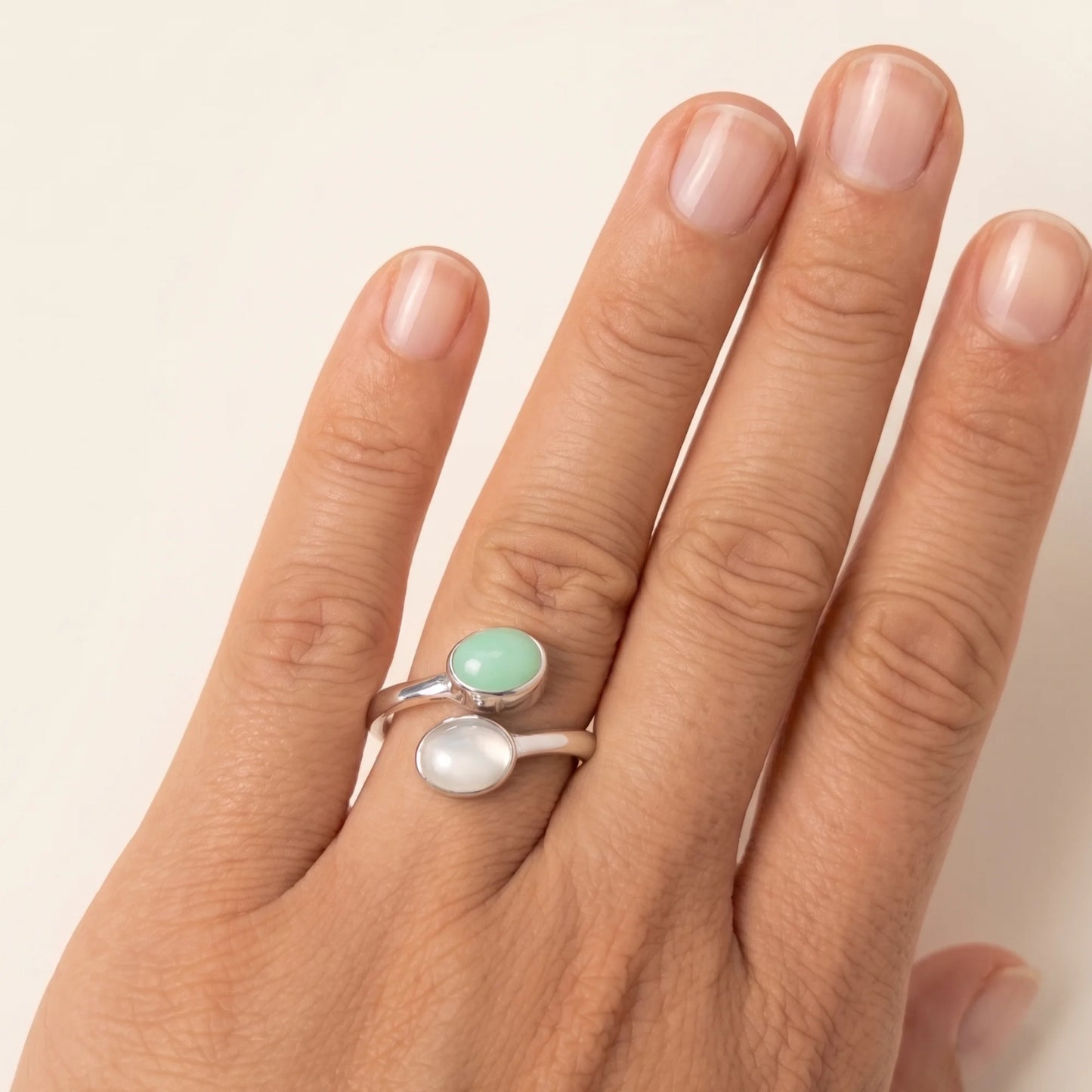 Personalised two-birthstone ring with natural oval gemstones in polished 925 sterling silver
