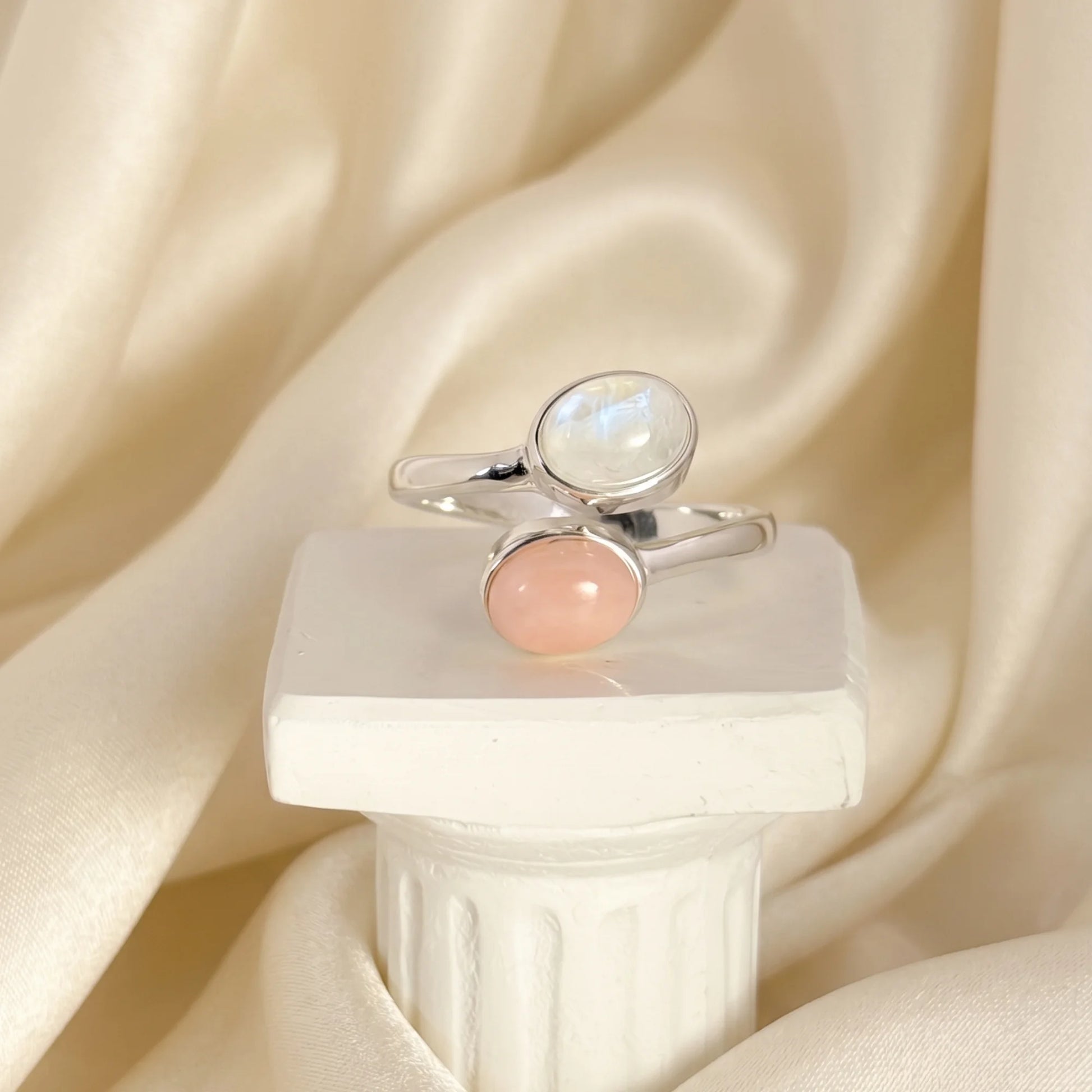 Personalised two-birthstone ring with natural oval gemstones in polished 925 sterling silver